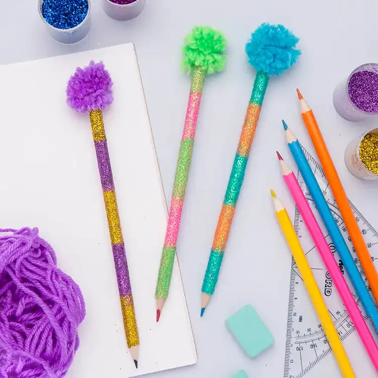 Glitter Pom Pom Pencils craft activity