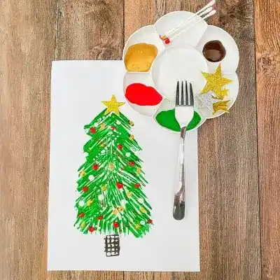 Christmas Tree Fork Painting craft activity