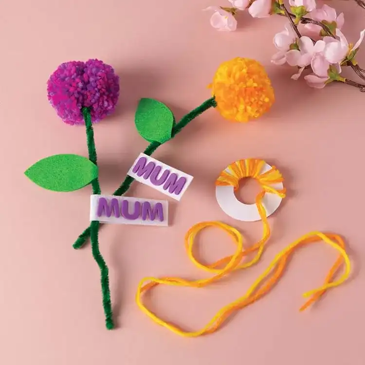 Mother’s Day Pom Pom Flower craft activity