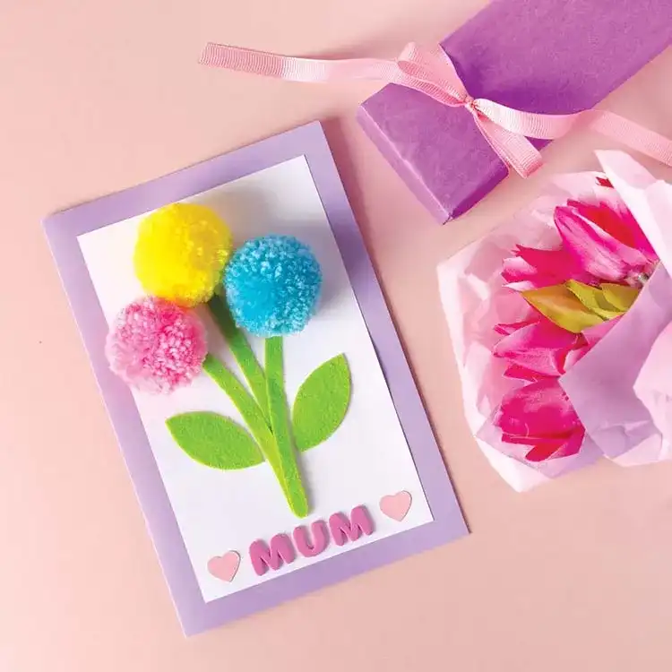 Pom Pom Flower Mother’s Day Card craft activity
