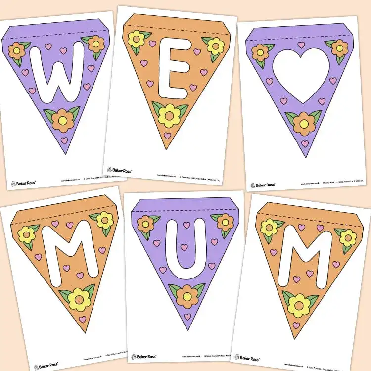 We Love Mum Coloured Bunting Printable craft activity