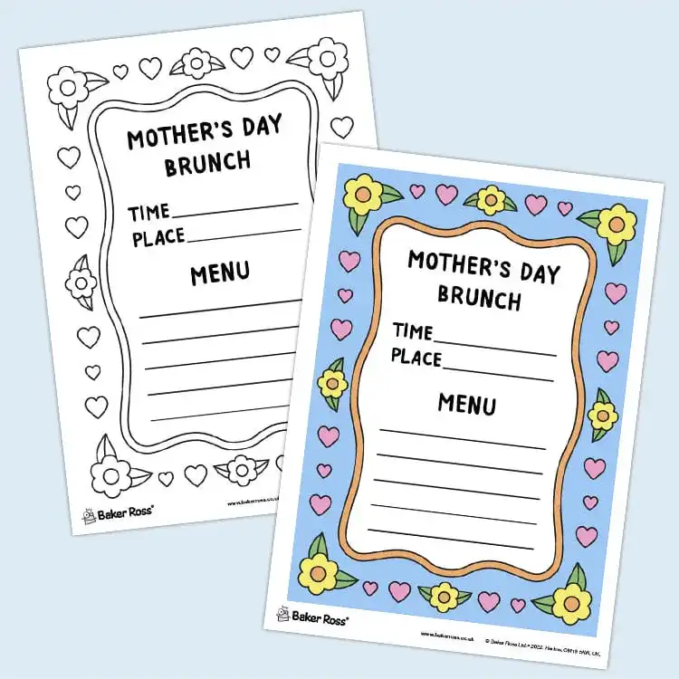 Mother’s Day Menu Printable craft activity