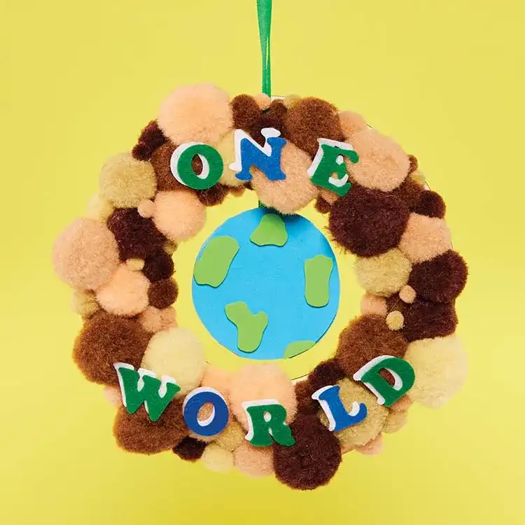 One World Pom Pom Wreath craft activity