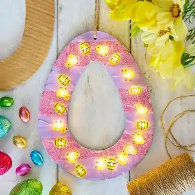 Easter Egg and Chicks LED String Light Wreath craft activity