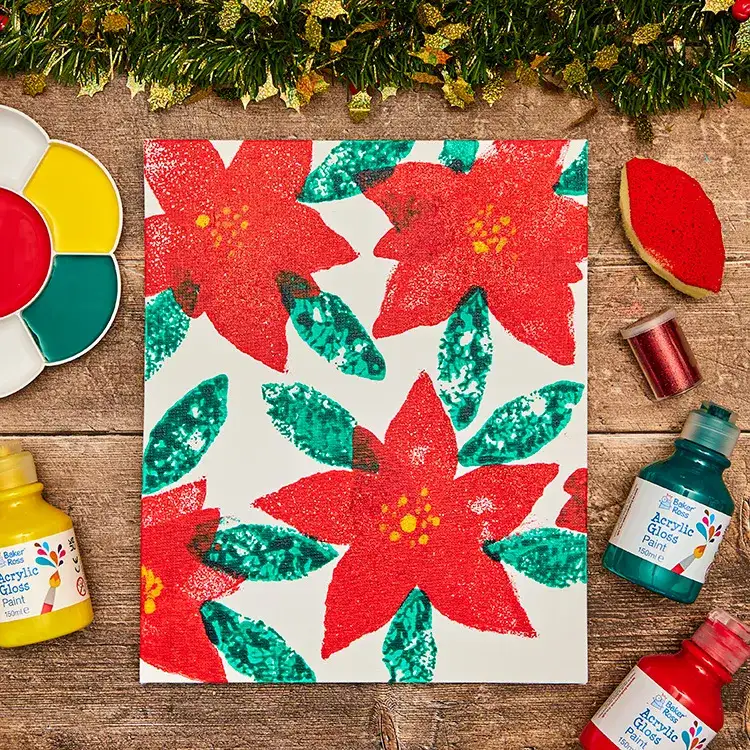 Poinsettia Sponge Printing Canvas craft activity