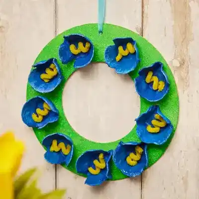Egg Carton Bluebell Wreath craft activity