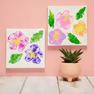 Acrylic Pour Blow Painting Flowers craft activity