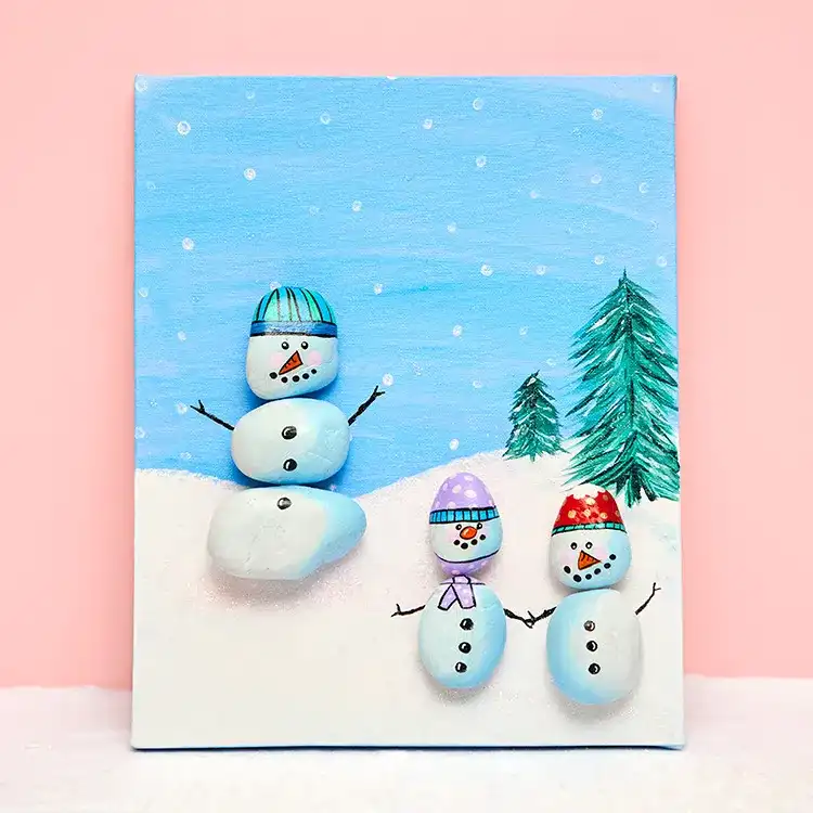 Snowman Stone Canvas craft activity