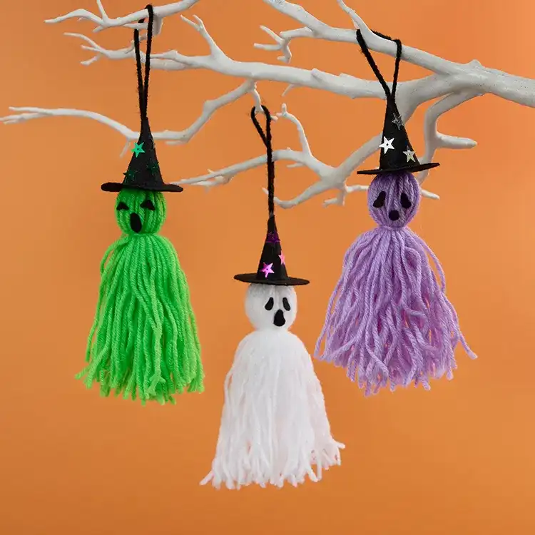 Colourful Tassel Ghosts craft activity