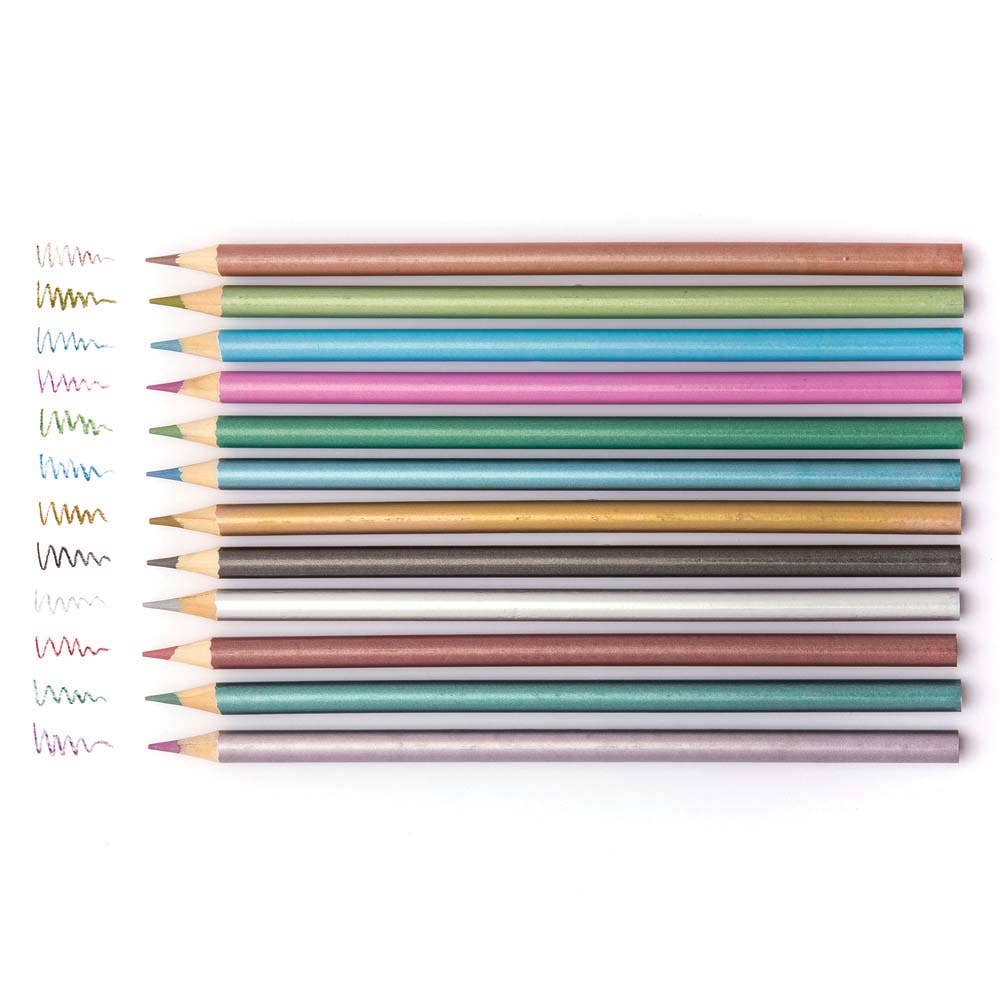Metallic Colour Pencils (Pack of 12) Drawing 12 assorted colours